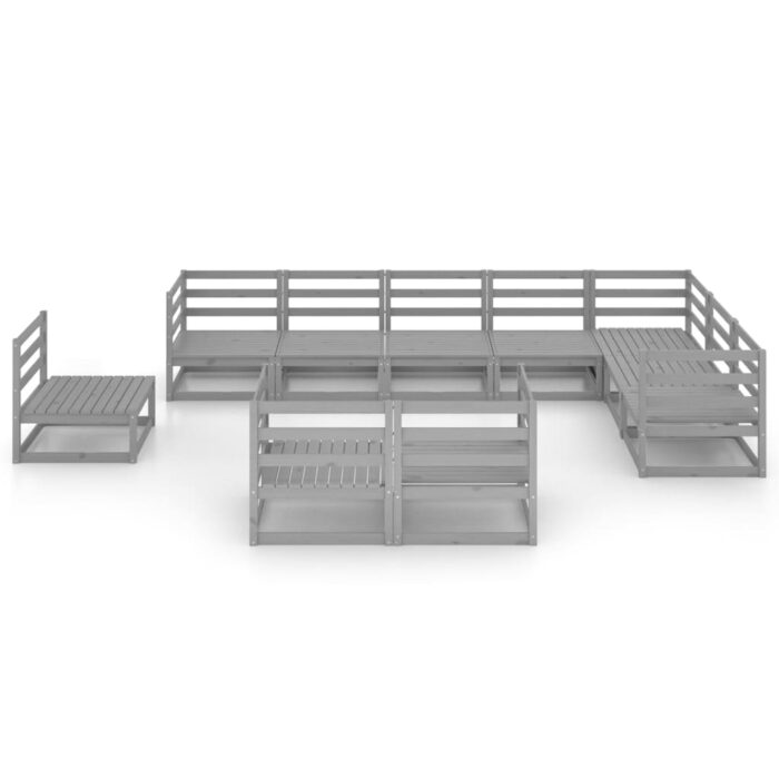 10-tlg. Garten-Lounge-Set Grau Kiefer Massivholz – Bild 3