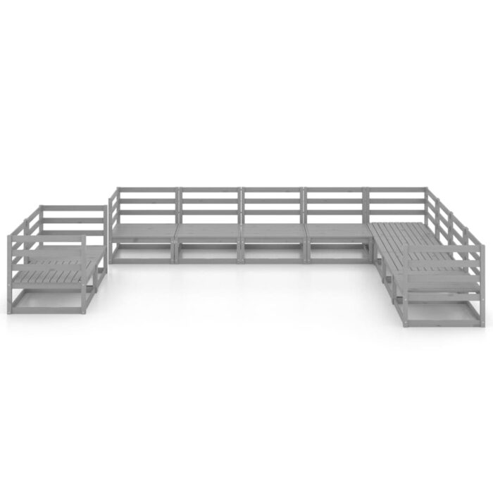 10-tlg. Garten-Lounge-Set Grau Kiefer Massivholz – Bild 3