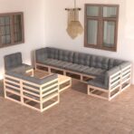 10-tlg. Garten-Lounge-Set Massivholz Kiefer