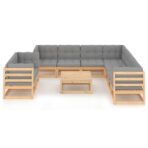10-tlg. Garten-Lounge-Set Massivholz Kiefer – Bild 2