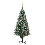 Künstlicher Weihnachtsbaum mit LEDs Kugeln Zapfen 150 cm