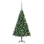 Künstlicher Weihnachtsbaum mit Beleuchtung & Kugeln Grün 150 cm
