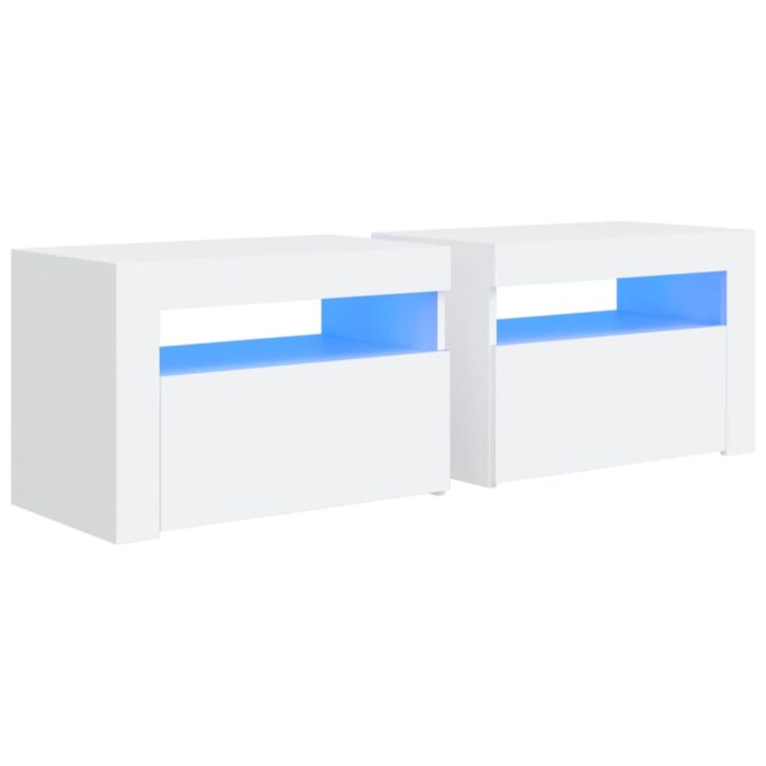 Nachttische 2 Stk. mit LEDs Weiss 60x35x40 cm – Bild 2
