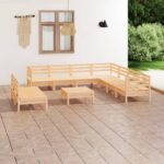 10-tlg. Garten-Lounge-Set Massivholz Kiefer - Massivholz Kiefer