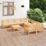 9-tlg. Garten-Lounge-Set Weiß Massivholz Kiefer - Massivholz Kiefer