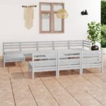 11-tlg. Garten-Lounge-Set Weiss Massivholz Kiefer
