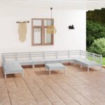 11-tlg. Garten-Lounge-Set Weiß Massivholz Kiefer - Massivholz Kiefer