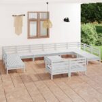 13-tlg. Garten-Lounge-Set Weiss Massivholz Kiefer