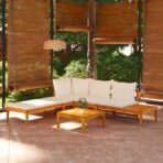 3-tlg. Garten-Lounge-Set mit Cremeweissen Kissen Massivholz Akazie