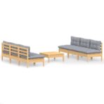 7-tlg. Garten-Lounge-Set mit Grauen Kissen Kiefernholz – Bild 2