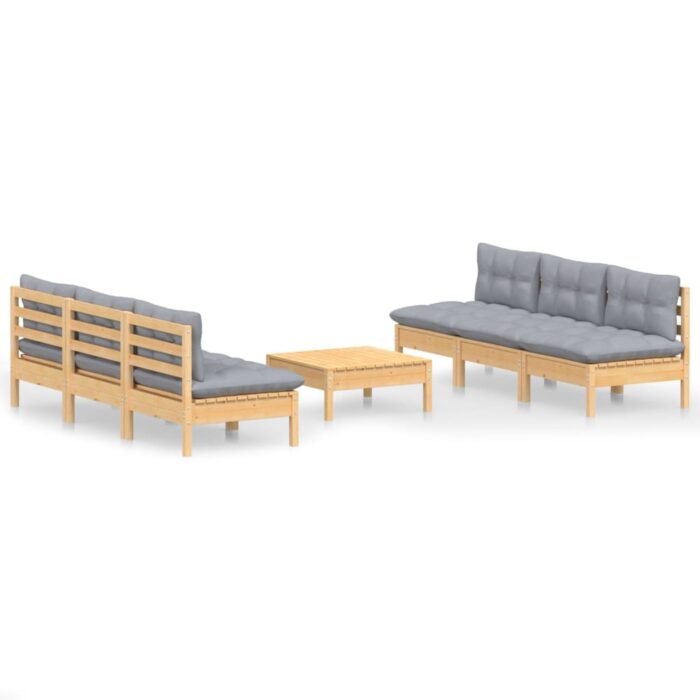 7-tlg. Garten-Lounge-Set mit Grauen Kissen Kiefernholz – Bild 2