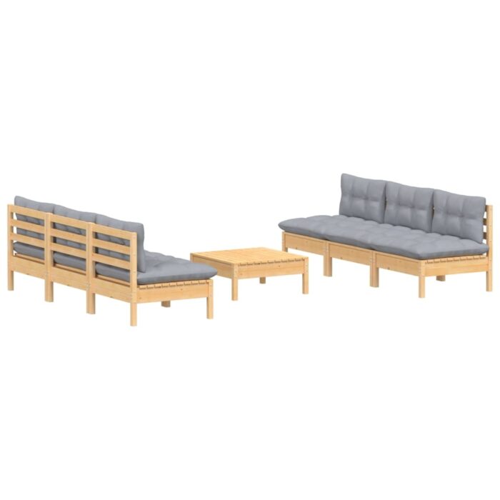 7-tlg. Garten-Lounge-Set mit Grauen Kissen Kiefernholz – Bild 3