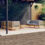 7-tlg. Garten-Lounge-Set mit Grauen Kissen Kiefernholz