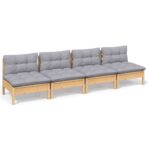 4-Sitzer-Gartensofa mit Grauen Kissen Massivholz Kiefer – Bild 2