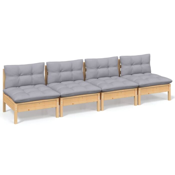 4-Sitzer-Gartensofa mit Grauen Kissen Massivholz Kiefer – Bild 2