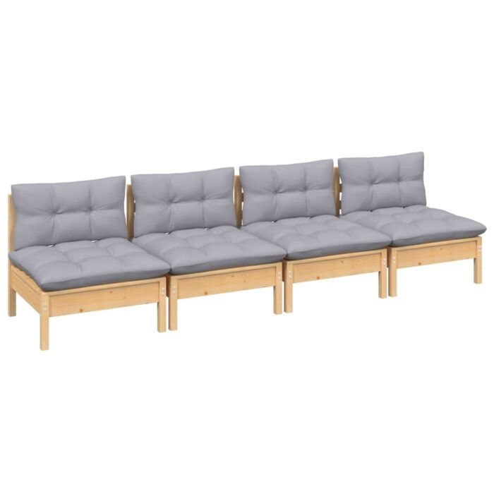 4-Sitzer-Gartensofa mit Grauen Kissen Massivholz Kiefer – Bild 3