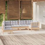 6-tlg. Garten-Lounge-Set mit Kissen Kiefernholz