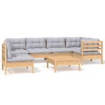 7-tlg. Garten-Lounge-Set mit Kissen Kiefernholz – Bild 2