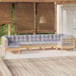 7-tlg. Garten-Lounge-Set mit Kissen Kiefernholz