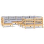 10-tlg. Garten-Lounge-Set mit Grauen Kissen Kiefer Massivholz – Bild 2