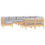 10-tlg. Garten-Lounge-Set mit Grauen Kissen Kiefer Massivholz – Bild 3