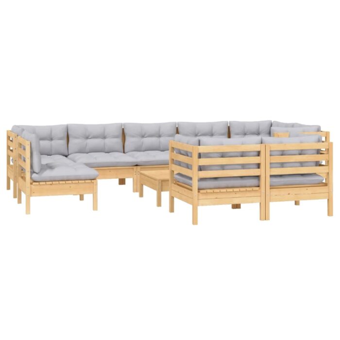 10-tlg. Garten-Lounge-Set mit Grauen Kissen Kiefer Massivholz – Bild 3