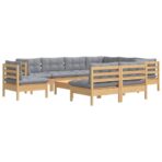 10-tlg. Garten-Lounge-Set mit Grauen Kissen Kiefer Massivholz – Bild 3