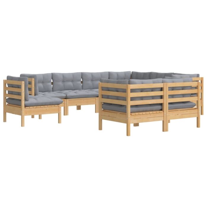 9-tlg. Garten-Lounge-Set mit Grauen Kissen Kiefer Massivholz – Bild 3