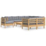10-tlg. Garten-Lounge-Set mit Grauen Kissen Kiefer Massivholz – Bild 2