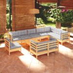 11-tlg. Garten-Lounge-Set - Massivholz Kiefer