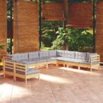 10-tlg. Garten-Lounge-Set - Massivholz Kiefer