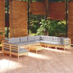 11-tlg. Garten-Lounge-Set - Massivholz Kiefer