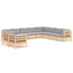 10-tlg. Garten-Lounge-Set mit Grauen Kissen Massivholz Kiefer – Bild 2