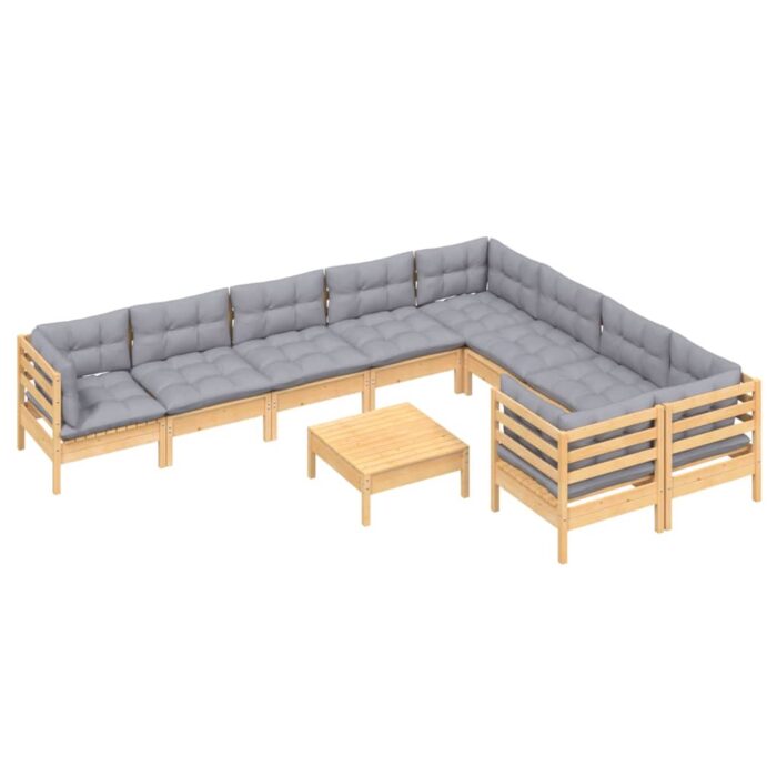 10-tlg. Garten-Lounge-Set mit Grauen Kissen Kiefernholz – Bild 3