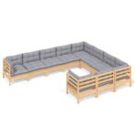 10-tlg. Garten-Lounge-Set mit Grauen Kissen Kiefernholz – Bild 2
