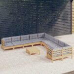 11-tlg. Garten-Lounge-Set - Massivholz Kiefer