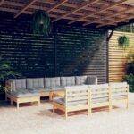 11-tlg. Garten-Lounge-Set - Massivholz Kiefer