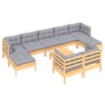 10-tlg. Garten-Lounge-Set mit Grauen Kissen Kiefer Massivholz – Bild 3