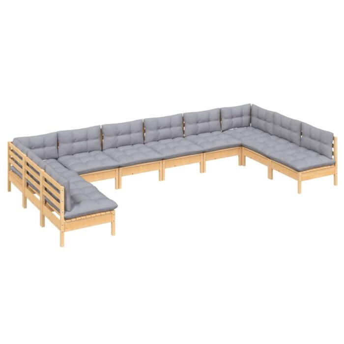 10-tlg. Garten-Lounge-Set mit Grauen Kissen Kiefer Massivholz – Bild 3