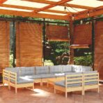 10-tlg. Garten-Lounge-Set - Massivholz Kiefer