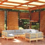 10-tlg. Garten-Lounge-Set - Massivholz Kiefer