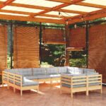 11-tlg. Garten-Lounge-Set - Massivholz Kiefer