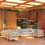 9-tlg. Garten-Lounge-Set - Massivholz Kiefer