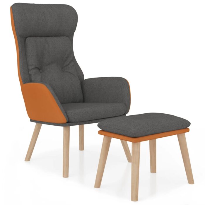 Relaxsessel mit Hocker Dunkelgrau Kunstleder & Stoff – Bild 2