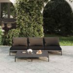 4-tlg. Garten-Lounge-Set mit Kissen Poly Rattan Dunkelgrau
