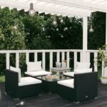 5-tlg. Garten-Lounge-Set mit Kissen Poly Rattan Schwarz