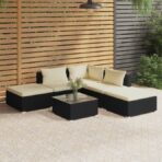 6-tlg. Garten-Lounge-Set mit Kissen Poly Rattan Schwarz