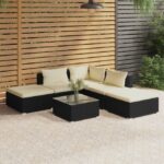 6-tlg. Garten-Lounge-Set mit Kissen Poly Rattan Schwarz