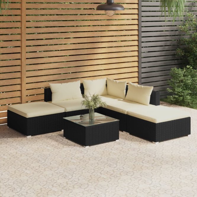 3101599_1.jpg 6-tlg. Garten-Lounge-Set mit Kissen Poly Rattan Schwarz – Bild 1