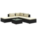 6-tlg. Garten-Lounge-Set mit Kissen Poly Rattan Schwarz – Bild 2